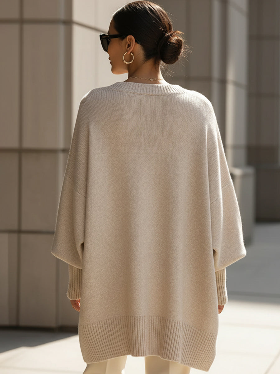 Linnea | Women's Knit Sweater, Merino Wool Blend Crew Neck Sweater, Oversized Sweater and Knitted Pullover