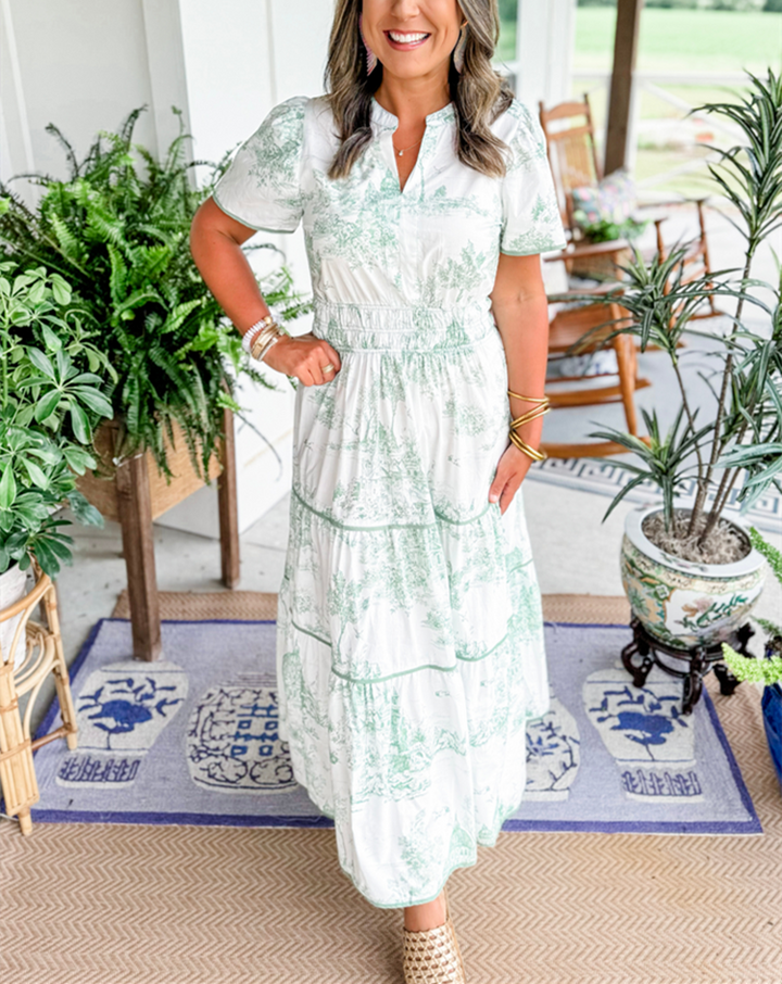 Marcelline | Timeless Toile Maxi – Elegant Flattering Comfort with Effortless Flow