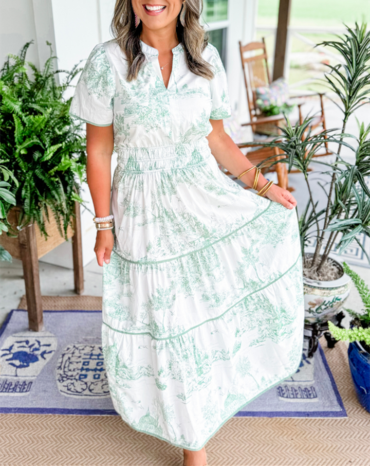 Marcelline | Timeless Toile Maxi – Elegant Flattering Comfort with Effortless Flow