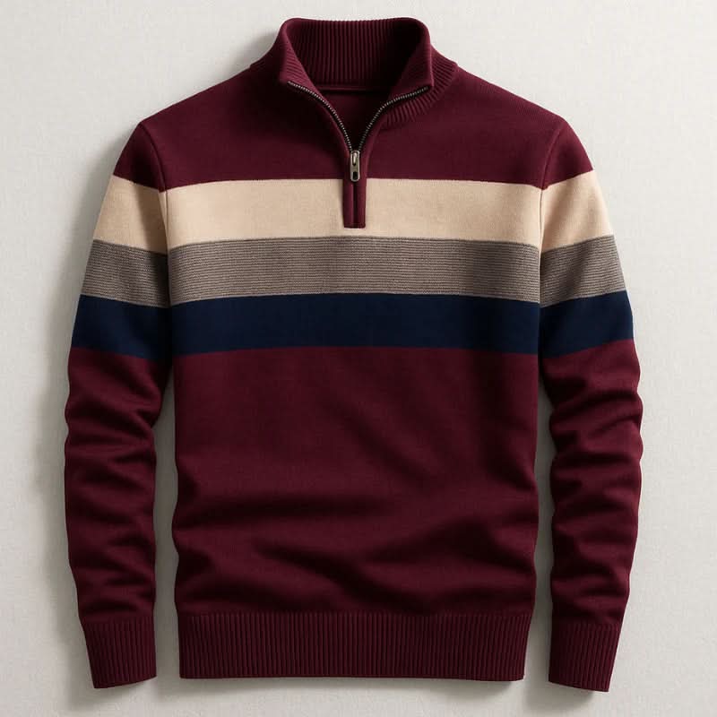 Men's Quarter-Zip Striped Sweater