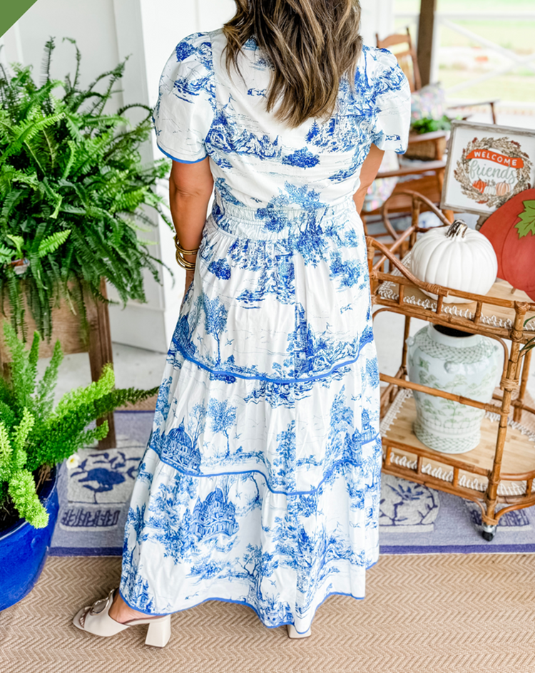 Marcelline | Timeless Toile Maxi – Elegant Flattering Comfort with Effortless Flow