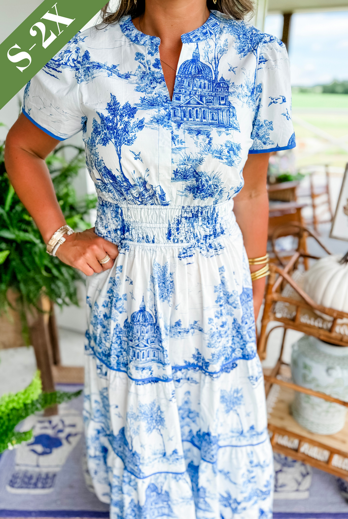 Marcelline | Timeless Toile Maxi – Elegant Flattering Comfort with Effortless Flow