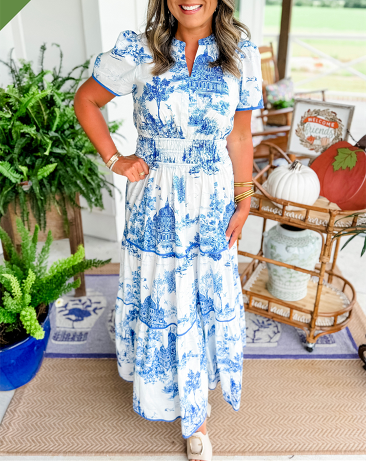 Marcelline | Timeless Toile Maxi – Elegant Flattering Comfort with Effortless Flow