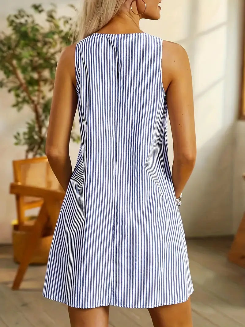 Striped Summer Midi Dress with Pockets for Women