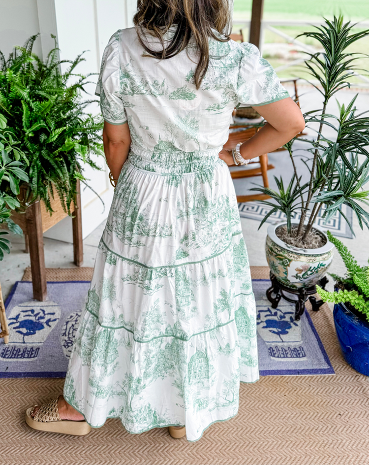 Marcelline | Timeless Toile Maxi – Elegant Flattering Comfort with Effortless Flow