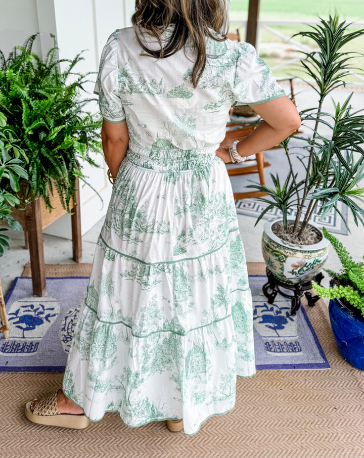 Marcelline | Timeless Toile Maxi – Elegant Flattering Comfort with Effortless Flow