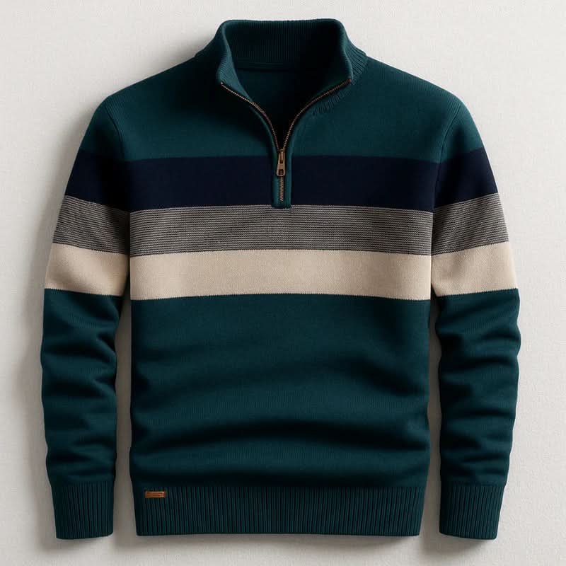 Men's Quarter-Zip Striped Sweater