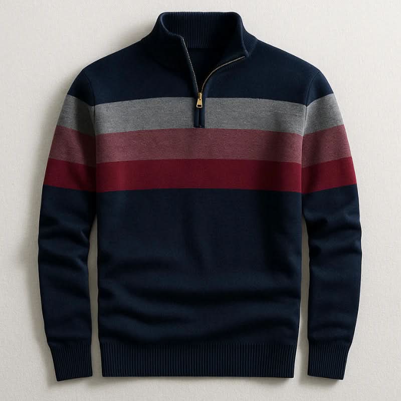 Men's Quarter-Zip Striped Sweater