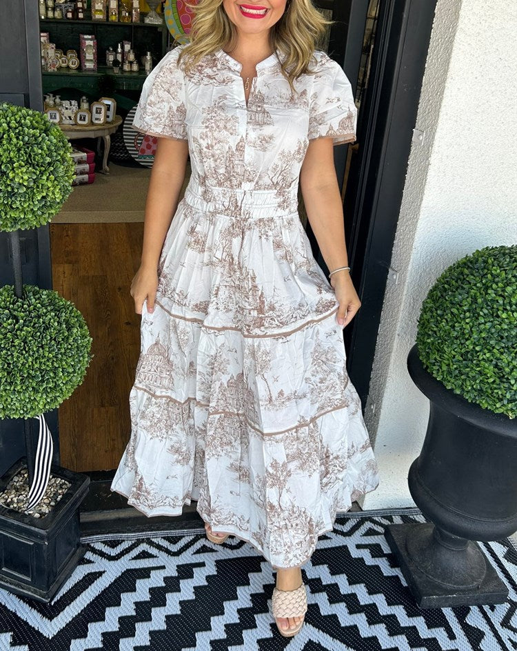 Marcelline | Timeless Toile Maxi – Elegant Flattering Comfort with Effortless Flow