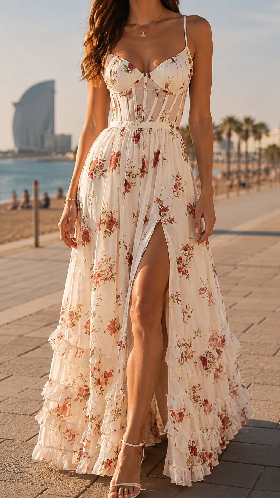 Floral Maxi Dress with Front Slit for Women