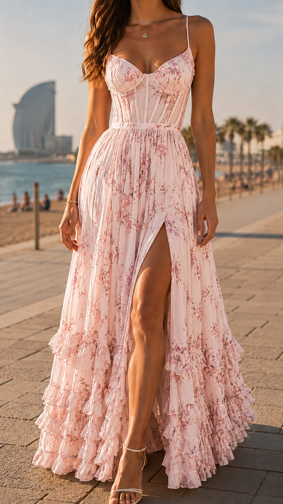 Floral Maxi Dress with Front Slit for Women