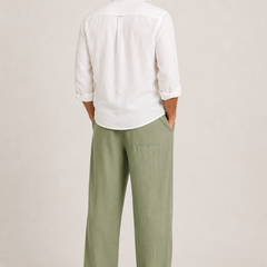 Men's Linen Pants, Straight Leg Casual Trousers with Drawstring Elastic Waist
