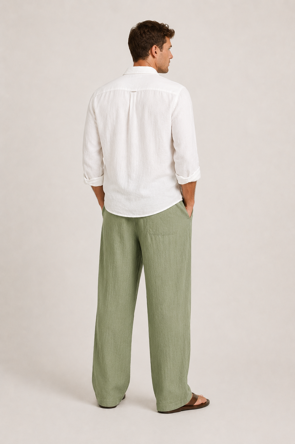Men's Linen Pants, Straight Leg Casual Trousers with Drawstring Elastic Waist