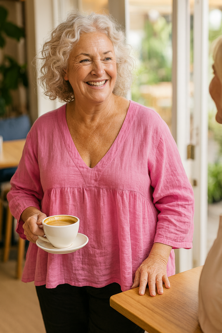 Loretta | V-Neck Cotton-Linen Blouse – Light Elegance with Everyday Ease