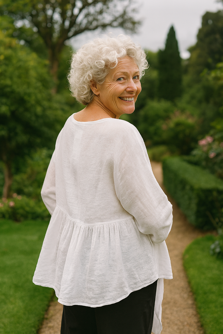 Loretta | V-Neck Cotton-Linen Blouse – Light Elegance with Everyday Ease