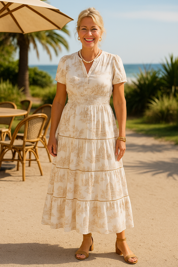 Marcelline | Timeless Toile Maxi – Elegant Flattering Comfort with Effortless Flow