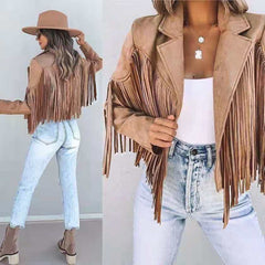 Women's Suede Moto Jacket, Fringe Western Fall Jacket