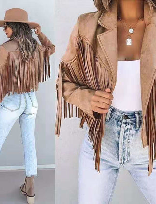 Women's Suede Moto Jacket, Fringe Western Fall Jacket
