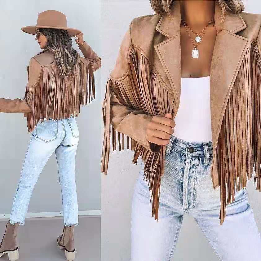 Women's Suede Moto Jacket, Fringe Western Fall Jacket