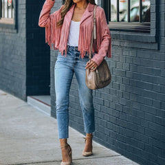 Women's Suede Moto Jacket, Fringe Western Fall Jacket