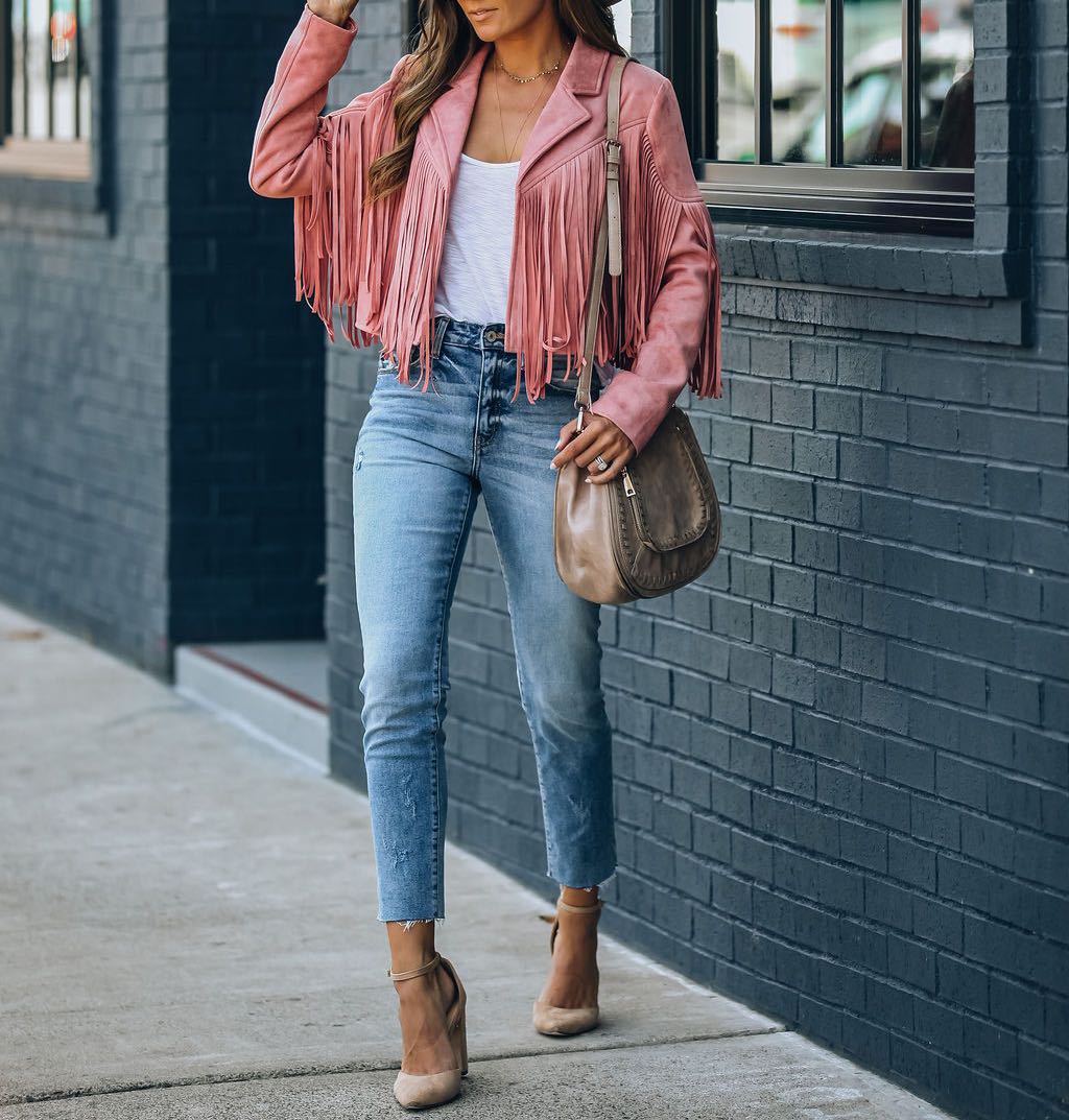 Women's Suede Moto Jacket, Fringe Western Fall Jacket