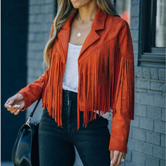 Women's Suede Moto Jacket, Fringe Western Fall Jacket