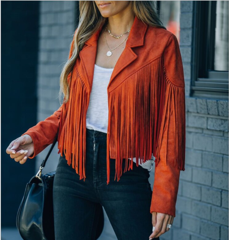 Women's Suede Moto Jacket, Fringe Western Fall Jacket