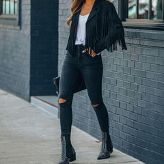 Women's Suede Moto Jacket, Fringe Western Fall Jacket