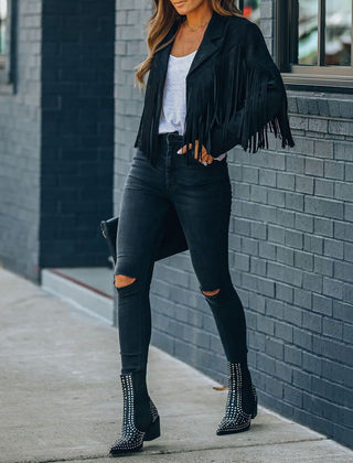 Women's Suede Moto Jacket, Fringe Western Fall Jacket