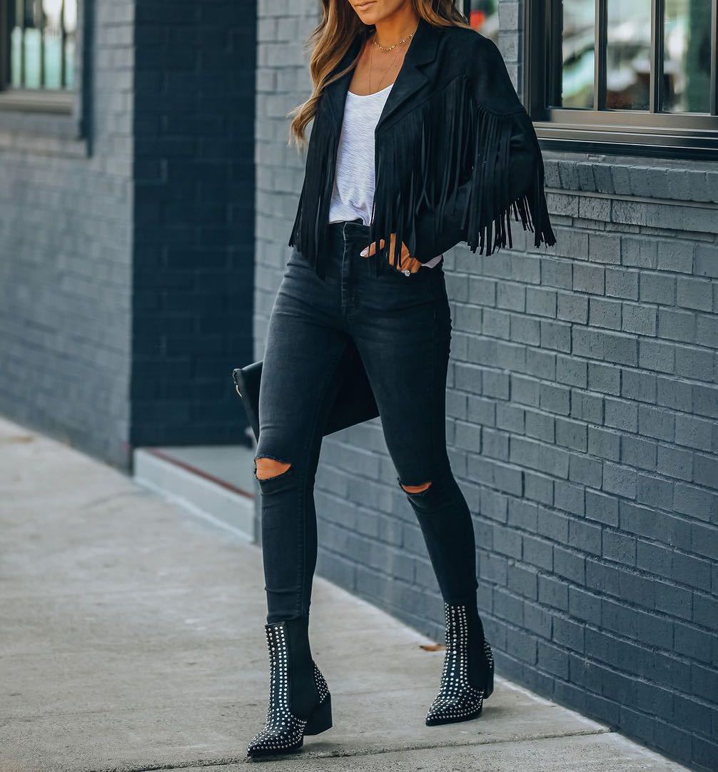 Women's Suede Moto Jacket, Fringe Western Fall Jacket