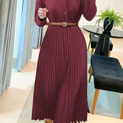 Rosalind Pleated Midi Dress Long Sleeve