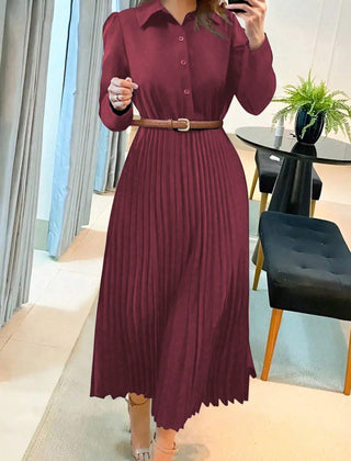 Rosalind Pleated Midi Dress Long Sleeve