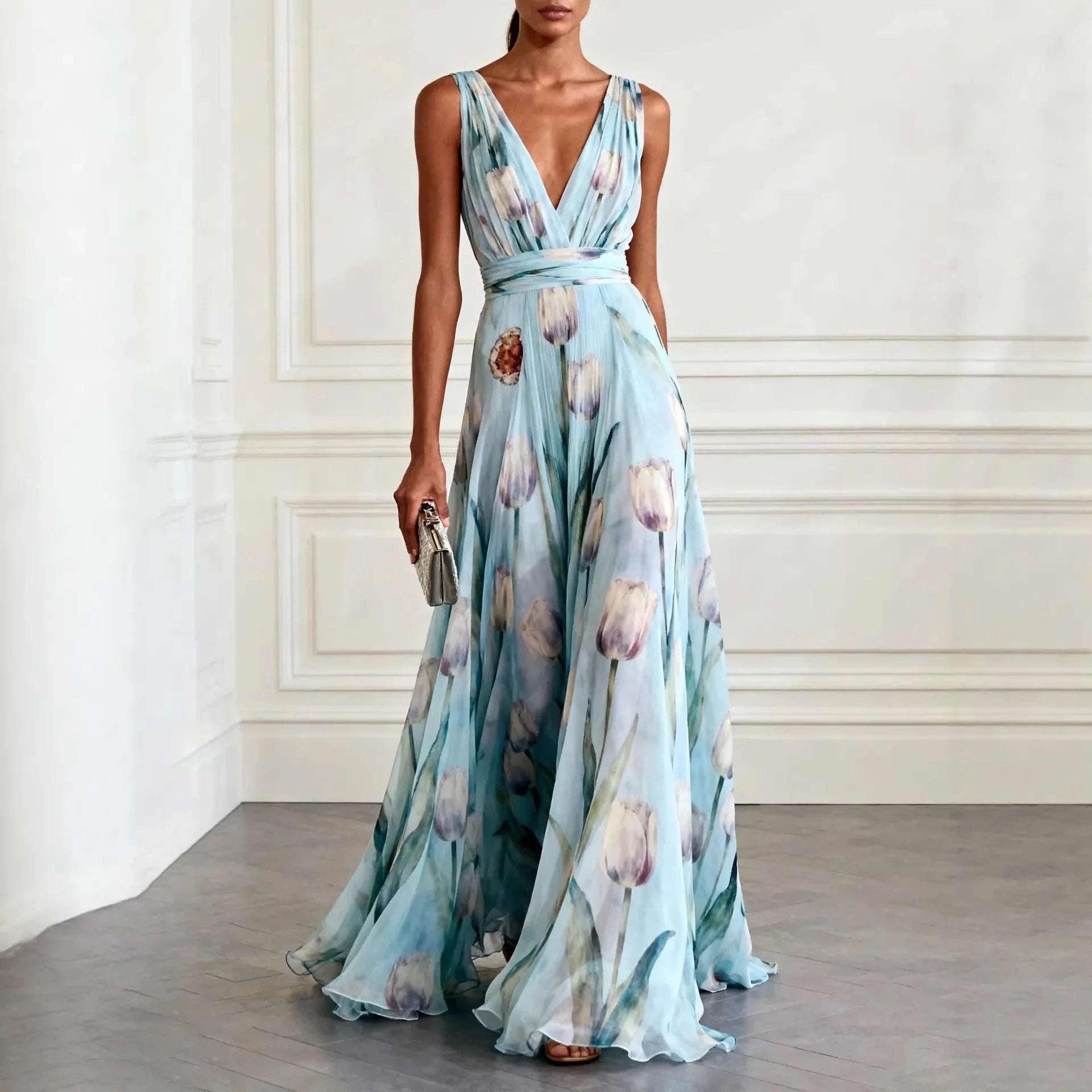 Floral V-Neck Maxi Dress for Women