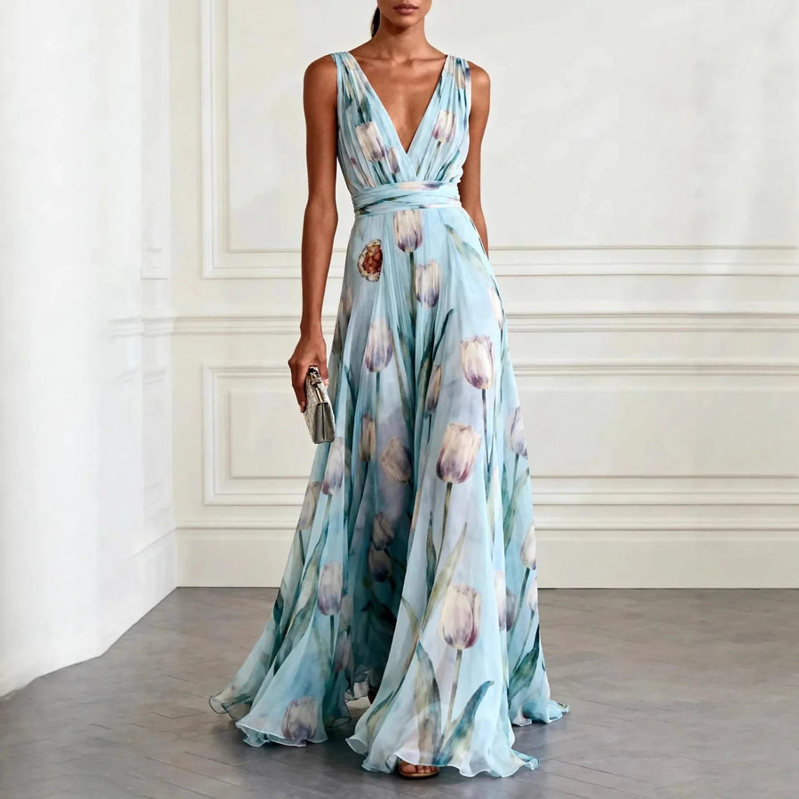 Floral V-Neck Maxi Dress for Women