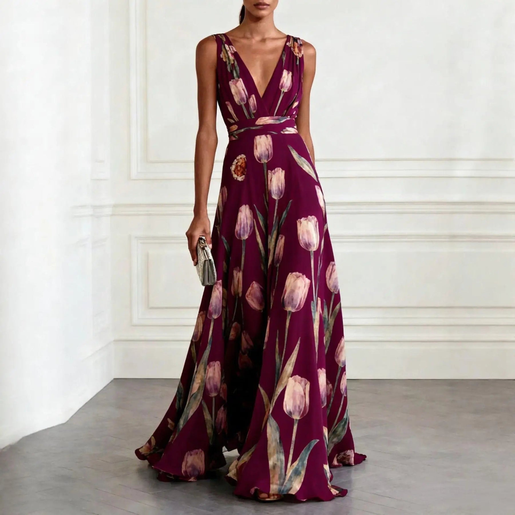 Floral V-Neck Maxi Dress for Women
