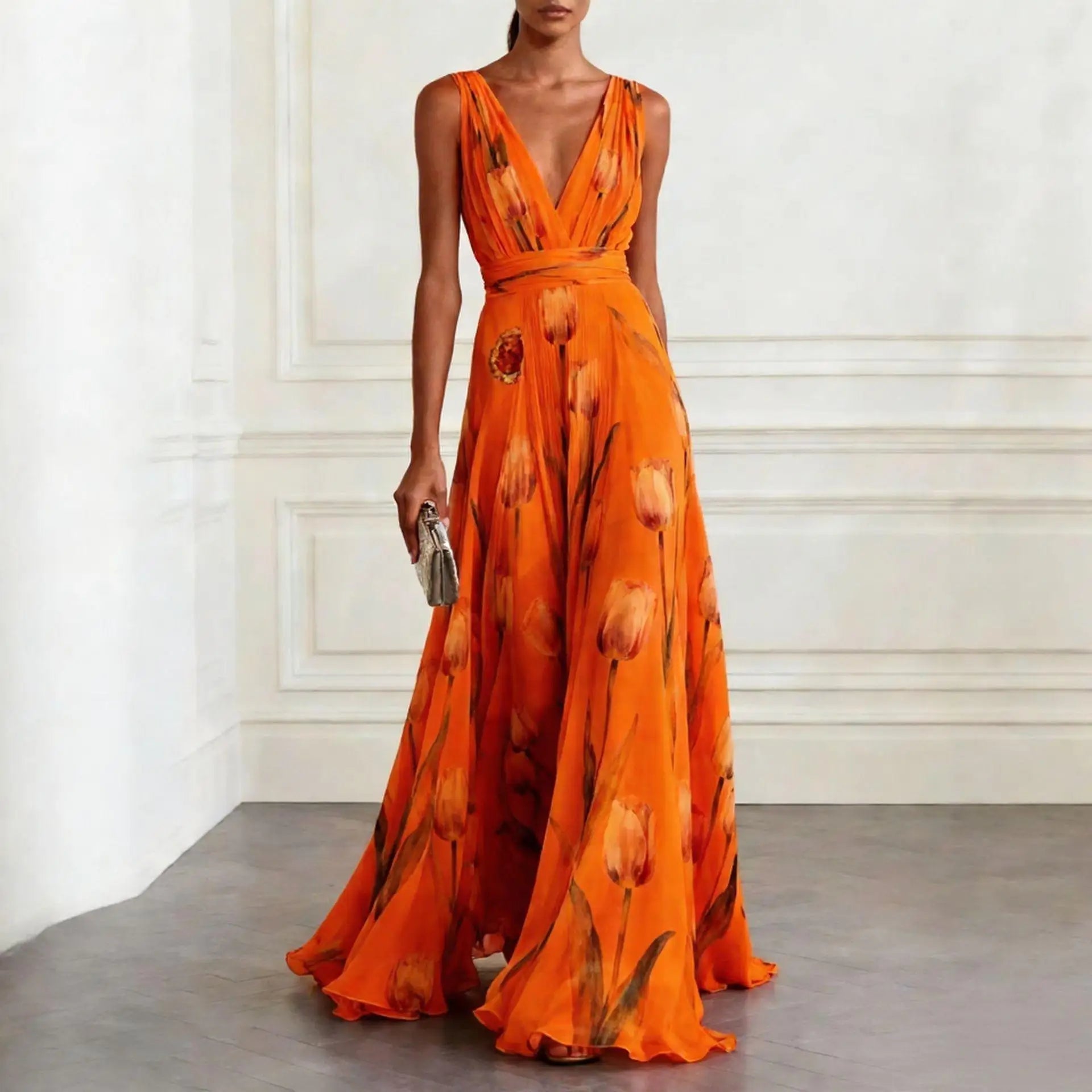 Floral V-Neck Maxi Dress for Women