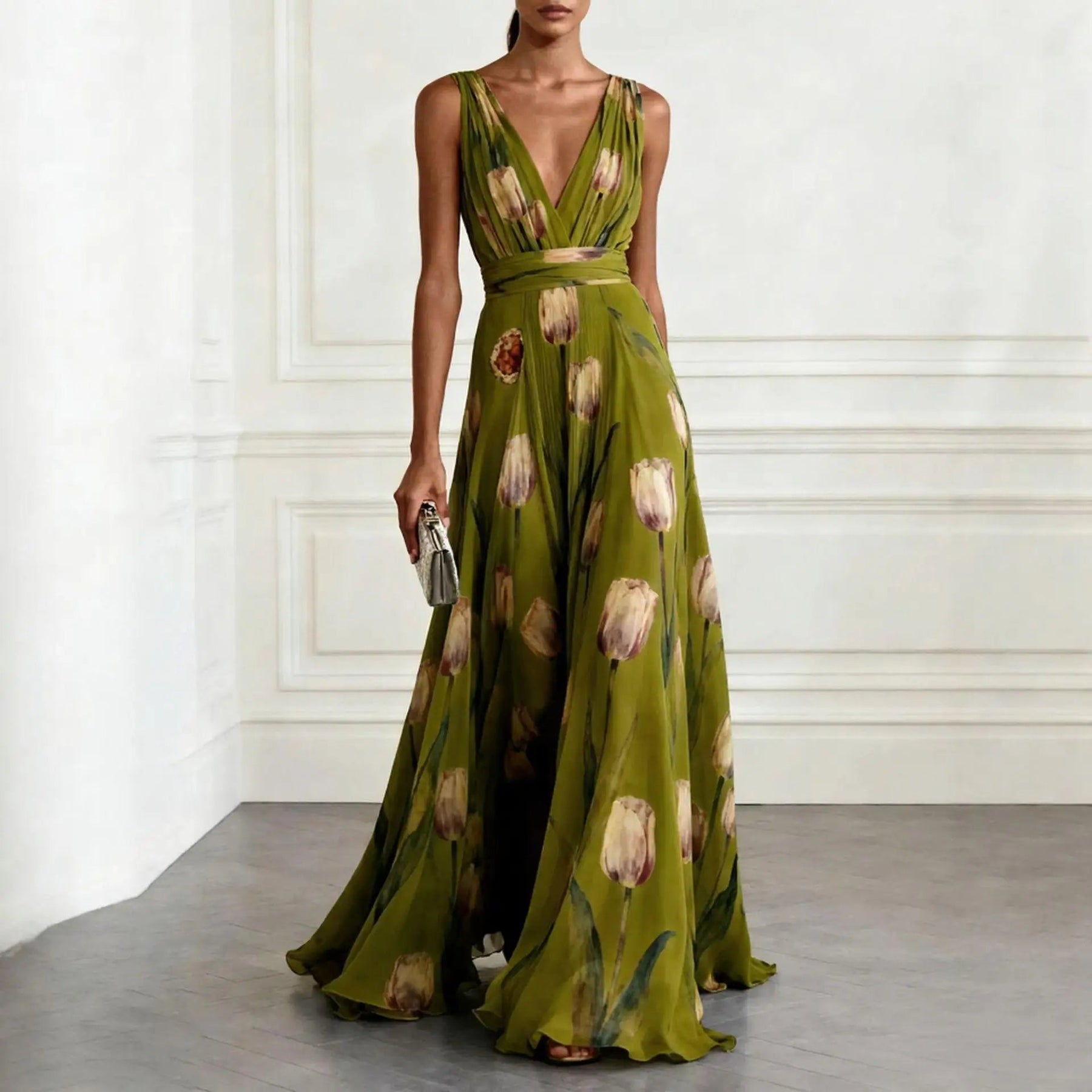Floral V-Neck Maxi Dress for Women