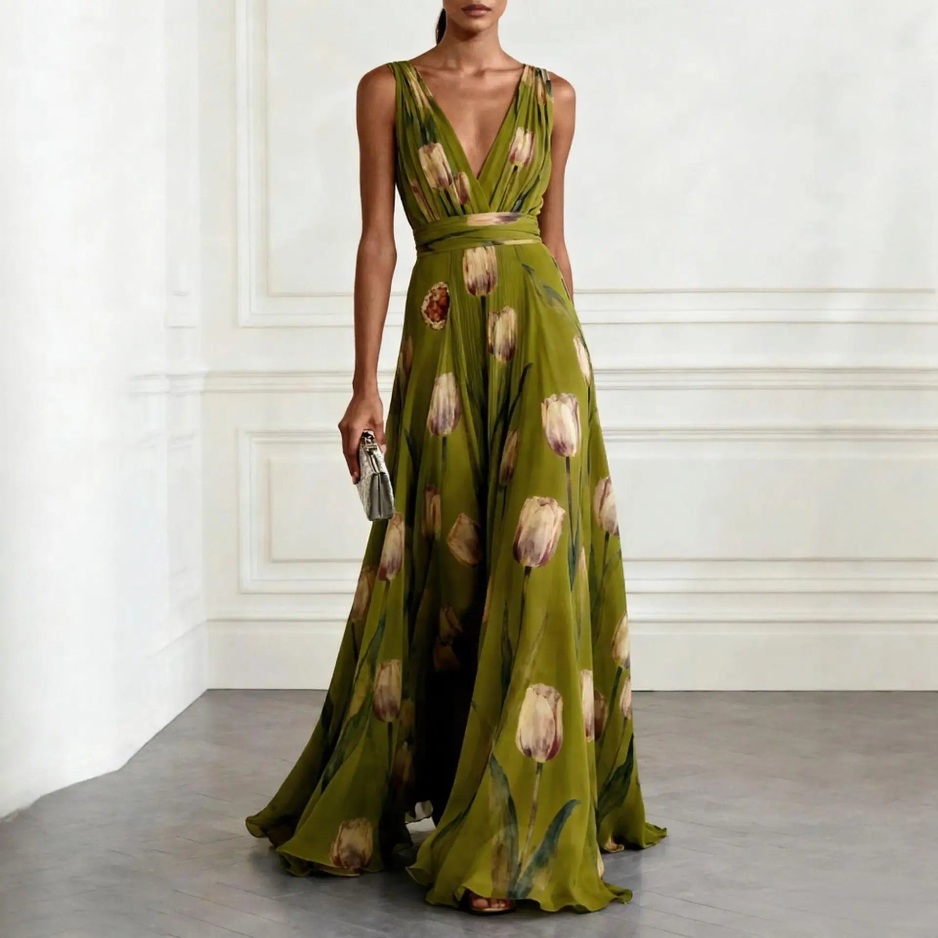 Floral V-Neck Maxi Dress for Women