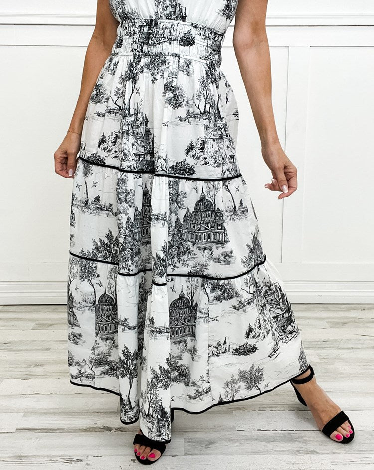 Marcelline | Timeless Toile Maxi – Elegant Flattering Comfort with Effortless Flow