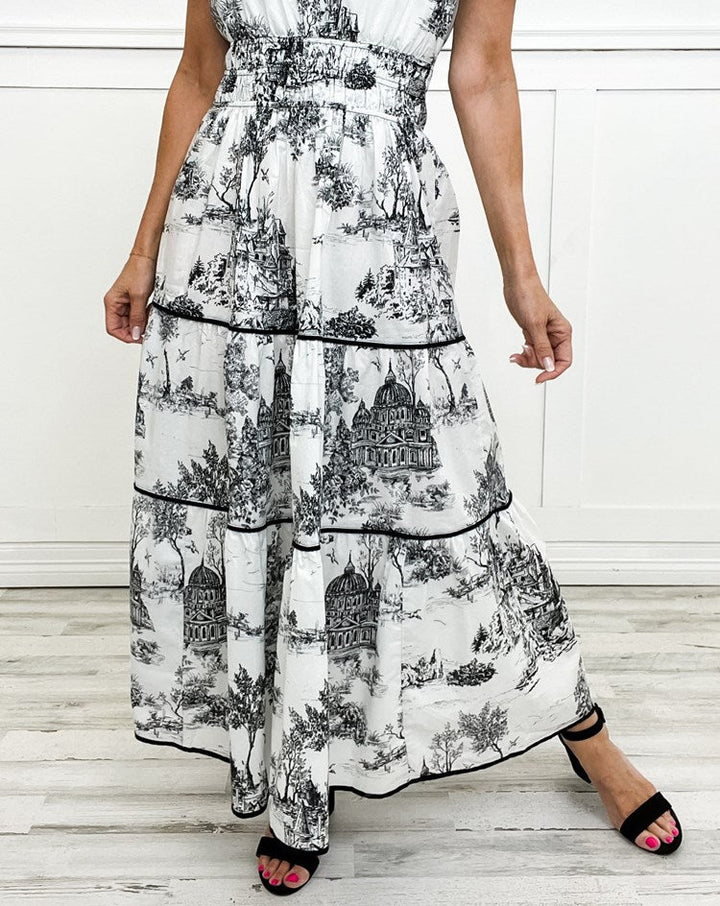 Marcelline | Timeless Toile Maxi – Elegant Flattering Comfort with Effortless Flow