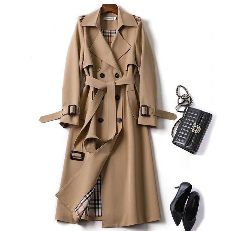 Women's Trench Coat, Classic Belted Double-Breasted Wool-Blend Winter Coat