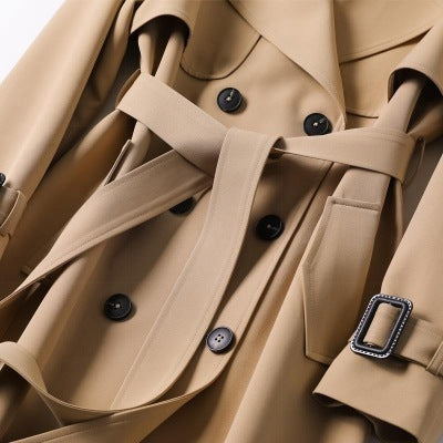 Women's Trench Coat, Classic Belted Double-Breasted Wool-Blend Winter Coat
