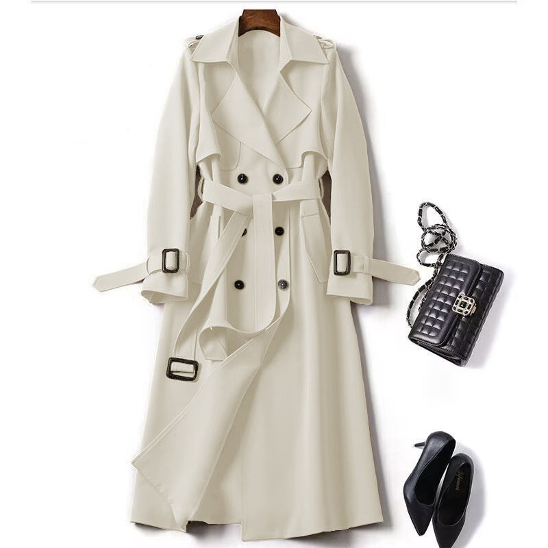 Women's Trench Coat, Classic Belted Double-Breasted Wool-Blend Winter Coat