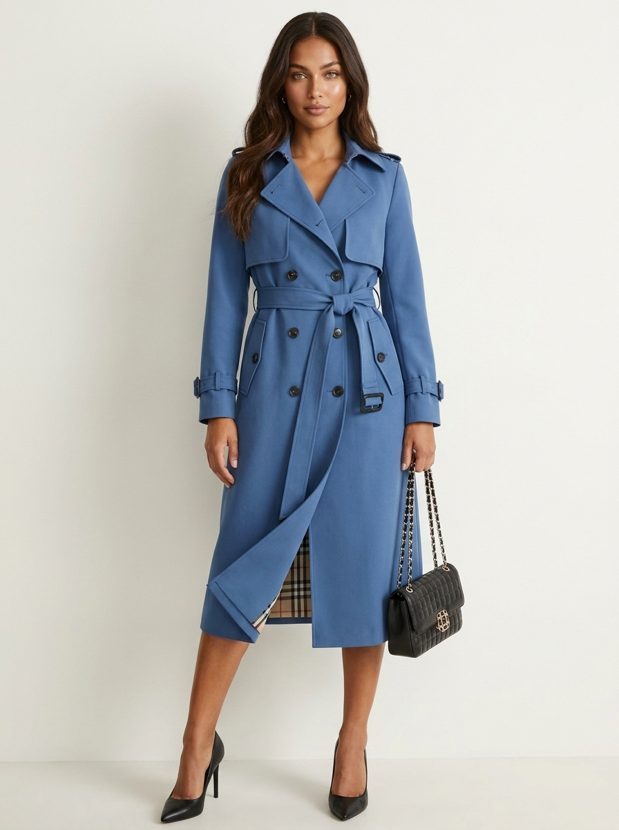 Women's Trench Coat, Classic Belted Double-Breasted Wool-Blend Winter Coat