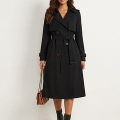 Women's Trench Coat, Classic Belted Double-Breasted Wool-Blend Winter Coat