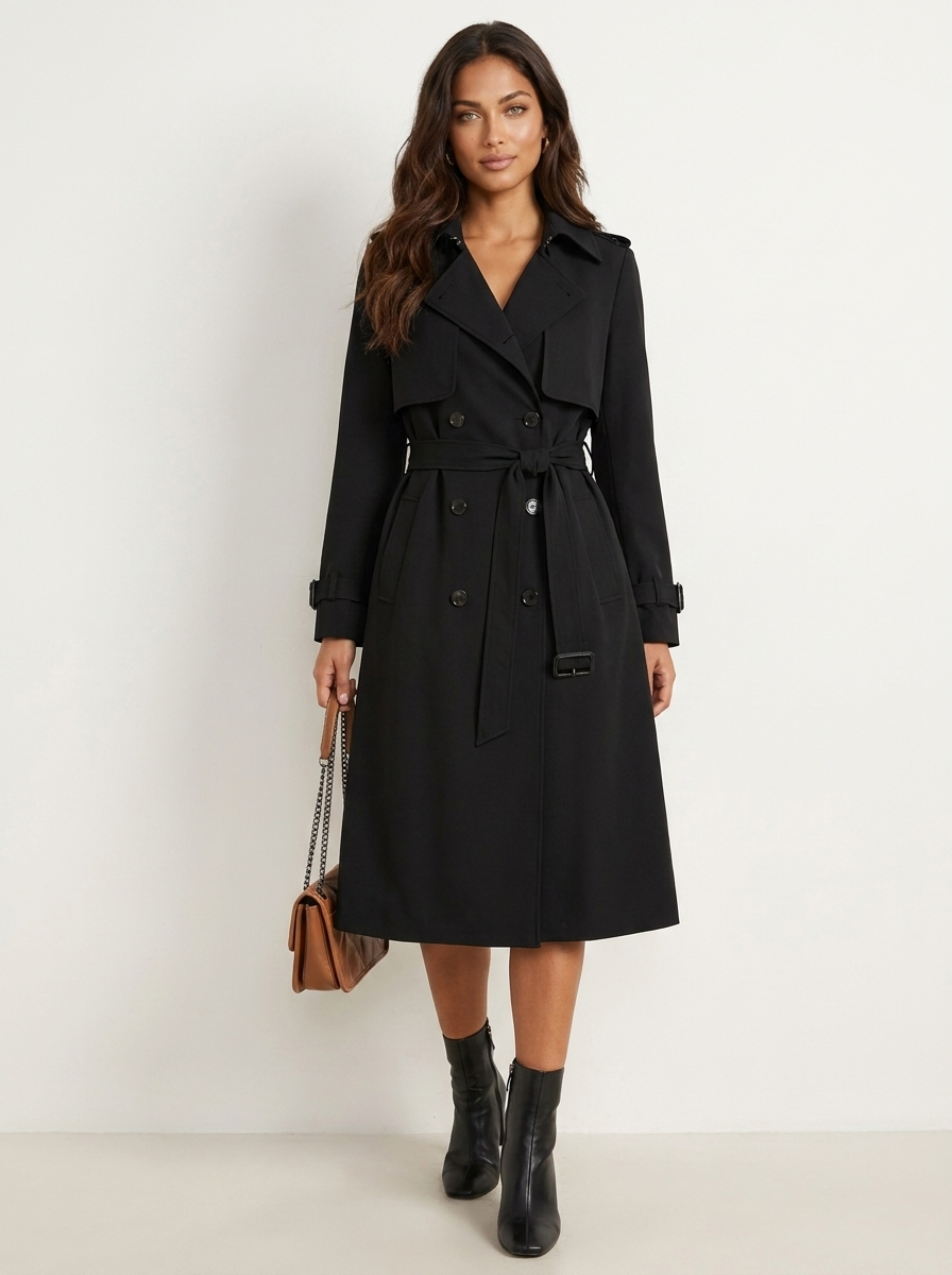 Women's Trench Coat, Classic Belted Double-Breasted Wool-Blend Winter Coat