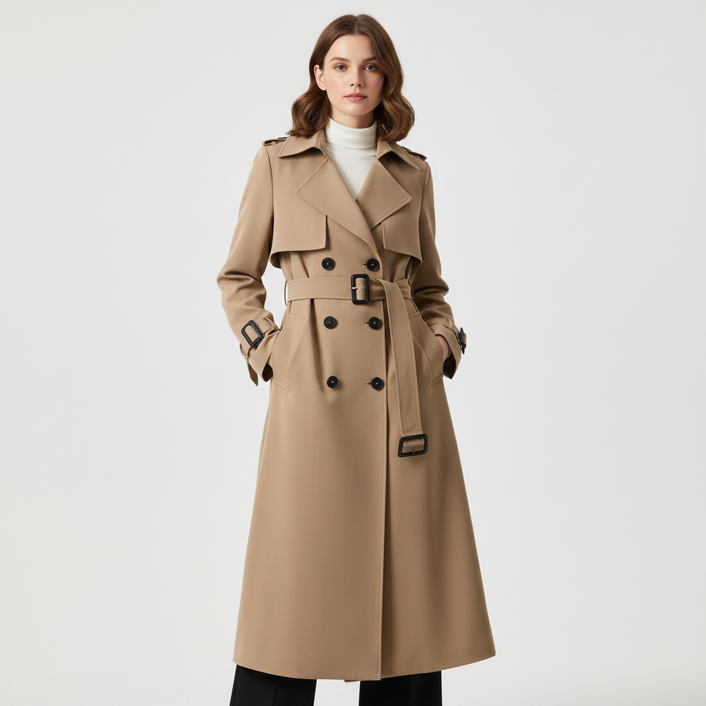 Women's Trench Coat, Classic Belted Double-Breasted Wool-Blend Winter Coat
