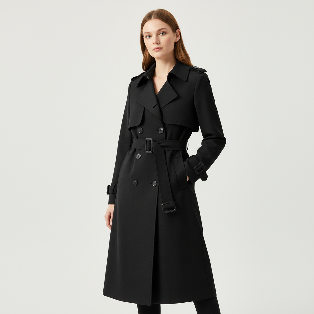 Women's Trench Coat, Classic Belted Double-Breasted Wool-Blend Winter Coat