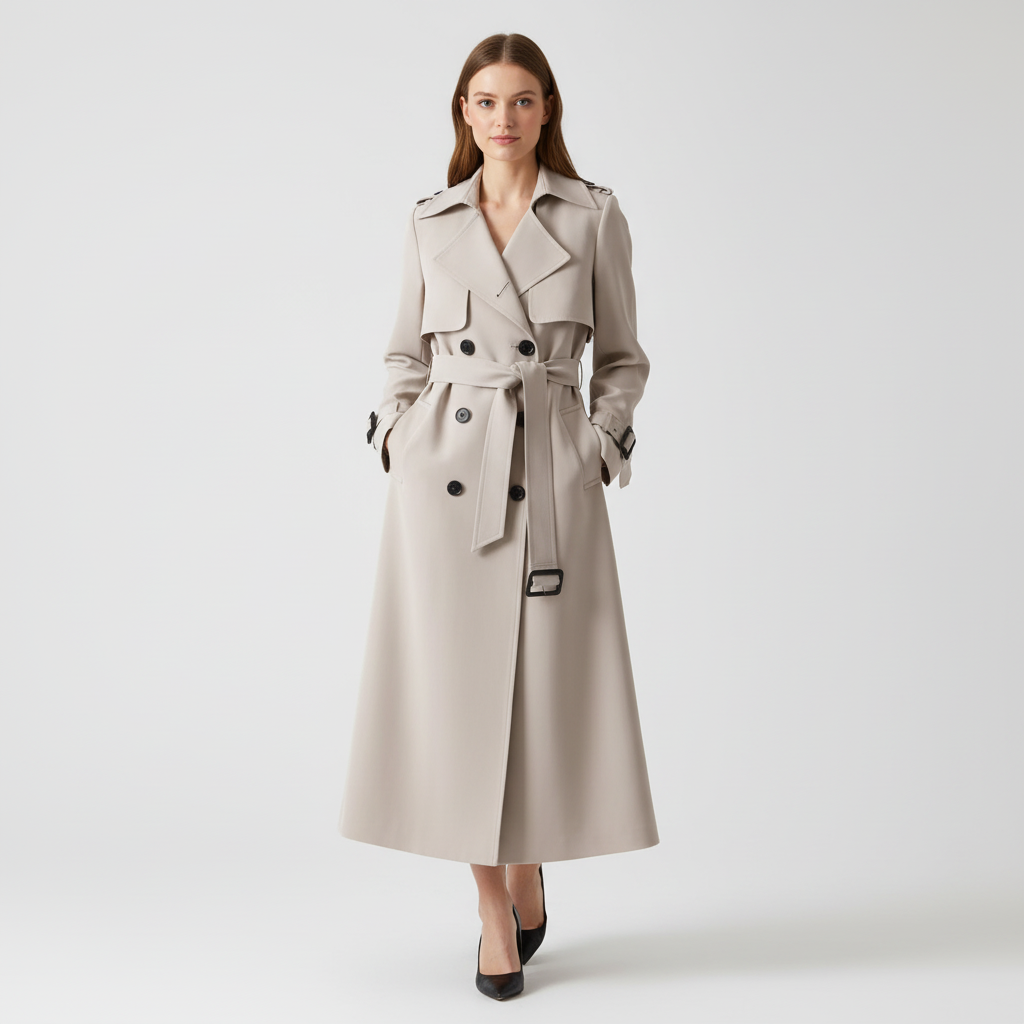 Women's Trench Coat, Classic Belted Double-Breasted Wool-Blend Winter Coat