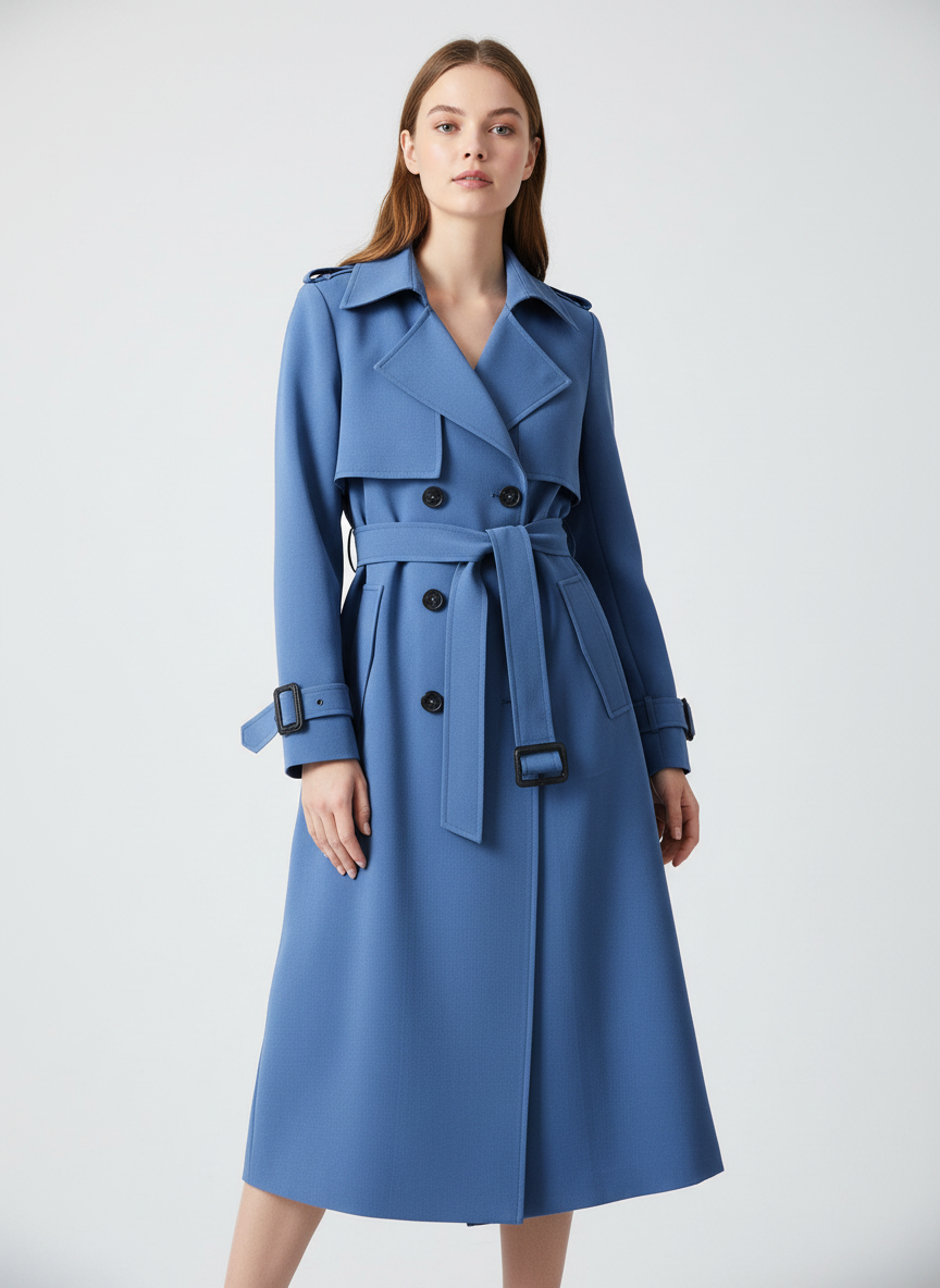 Women's Trench Coat, Classic Belted Double-Breasted Wool-Blend Winter Coat